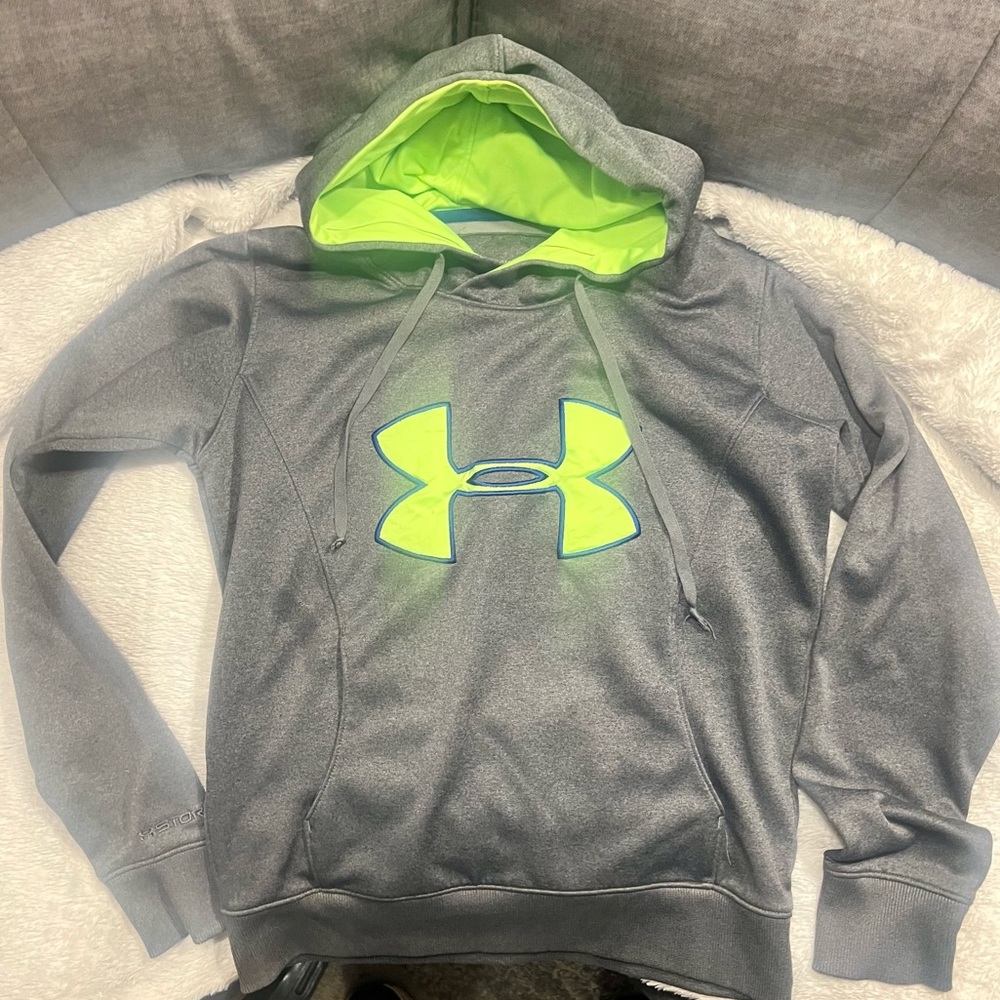 Cold Gear Under Armor Hoodie Semi-Fitted Unisex Adults Sz S Gray & Yellow Logo